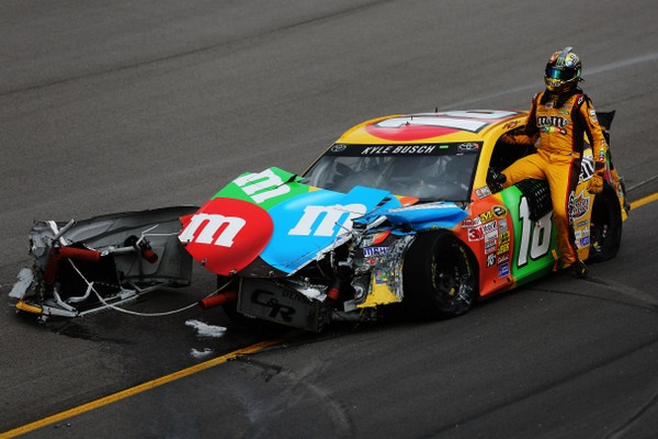 Kyle Busch is now in a deep hole, and not in a great mood either, and teammate Matt Kenseth just happy to escape Kansas