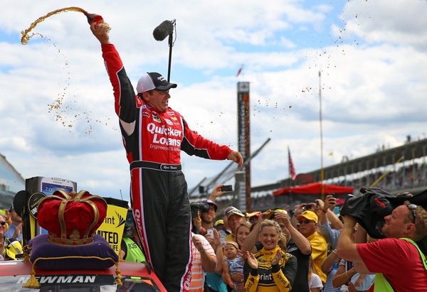 Ryan Newman, looking for a new ride for 2014, makes an impressive statement in beating Jimmie Johnson to win the Brickyard 400. The crowd down again, but TV ratings up